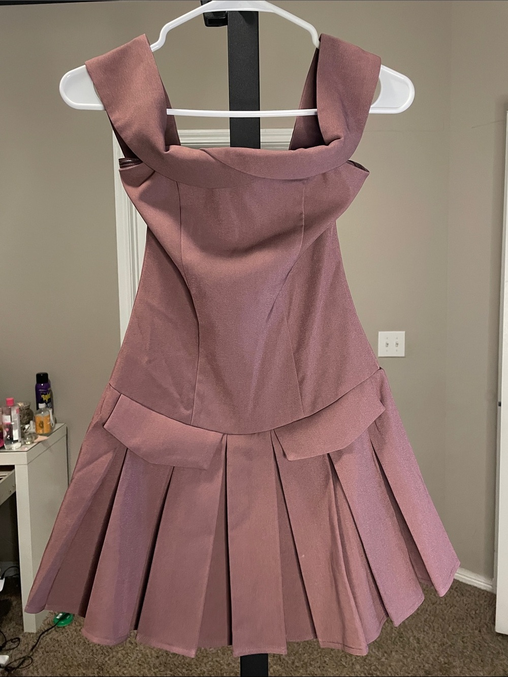 SHEIN Dusty Mauve Sleeveless Pleated Fit-and-Flare Midi Dress
